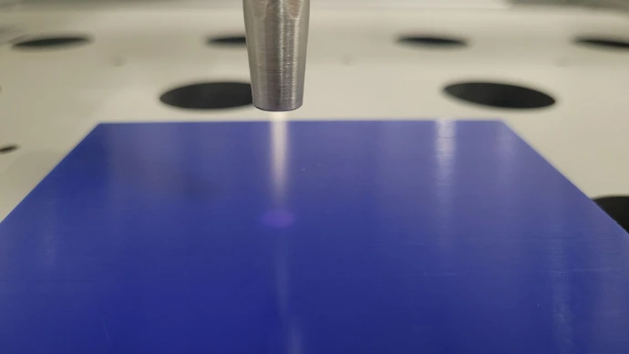Close-up of plasma surface activation on a polymer component